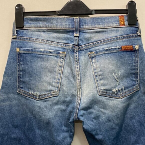 7 For All Mankind Boyfriend Jeans Cropped Bootcut Distressed Jeans Size 27 - Picture 10 of 14